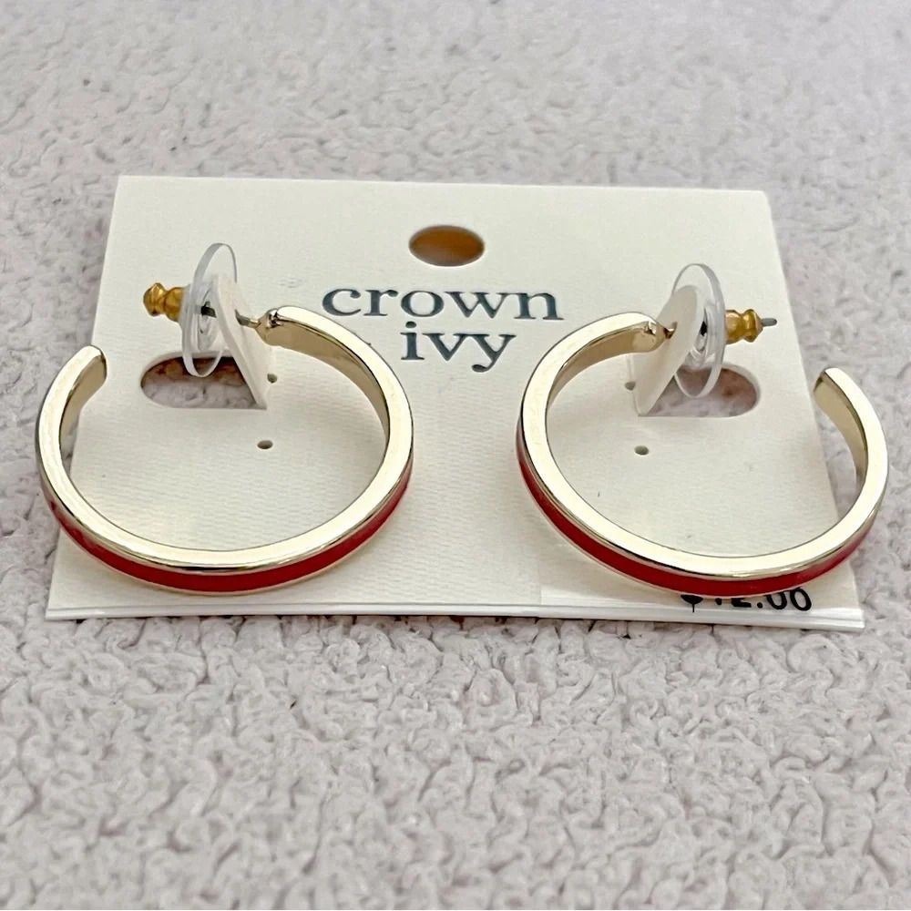 Crown & Ivy Gold-Tone and Red Hoop Earrings - Picture 2 of 5